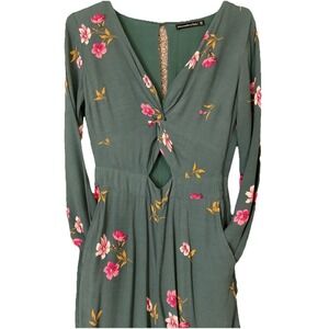 Abercrombie & Fitch green floral long sleeve jumpsuit Boho‎ Whimsy Fairy  SZ XS